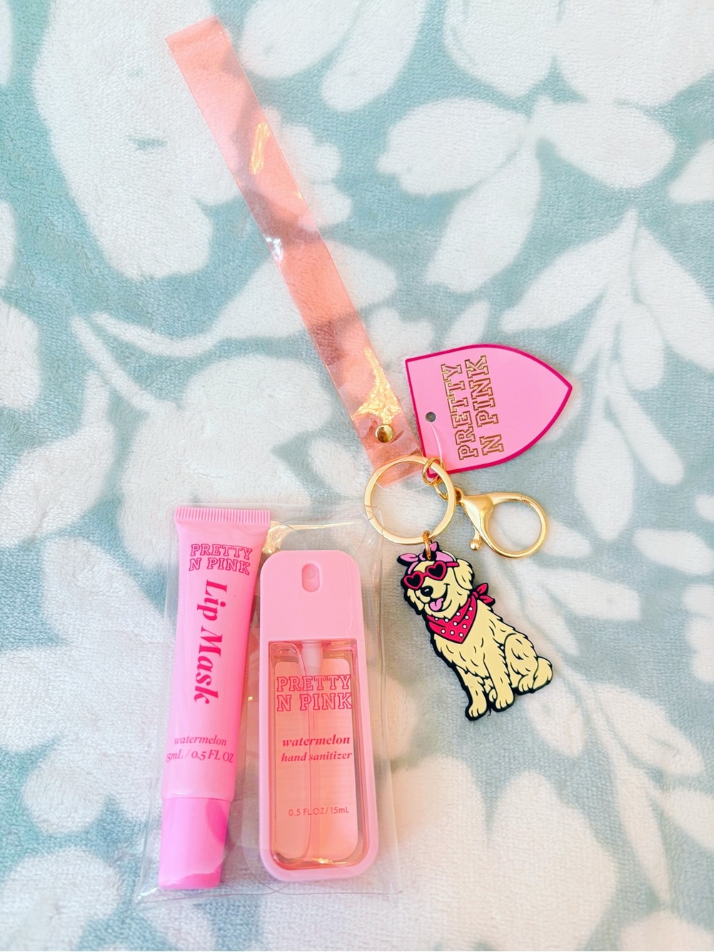 Pretty in Pink Watermelon Sanitizer & Lip Mask Set With Cute Dog Charm 🍉🐶